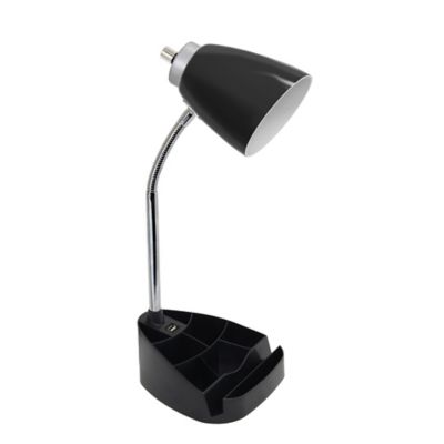 LimeLights Gooseneck Organizer Desk Lamp with Holder and USB Port, Black