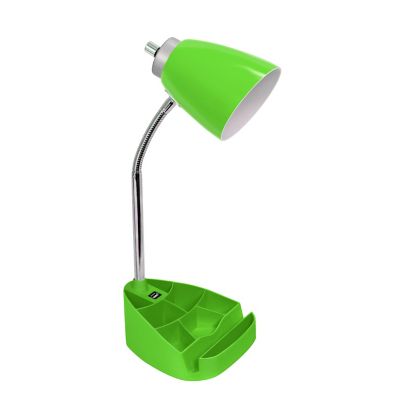 LimeLights Gooseneck Organizer Desk Lamp with Holder and USB Port, Green