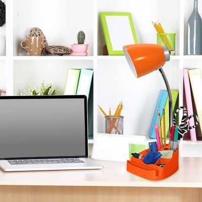 LimeLights Gooseneck Organizer Desk Lamp with Holder and USB Port, Orange