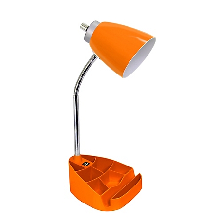 LimeLights Gooseneck Organizer Desk Lamp with Holder and USB Port, Orange