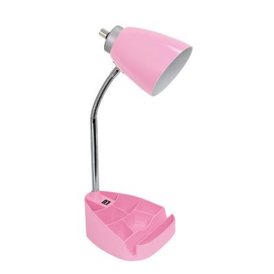 Image showing  Gooseneck Organizer Desk Lamp with Holder and USB Port, Pink