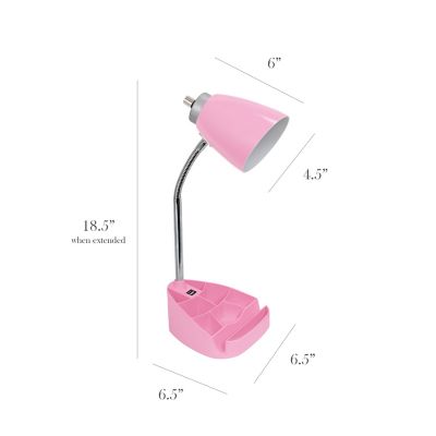 Image showing  Gooseneck Organizer Desk Lamp with Holder and USB Port, Pink