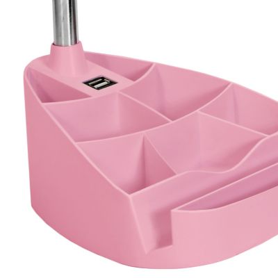 Image showing  Gooseneck Organizer Desk Lamp with Holder and USB Port, Pink