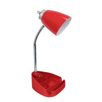 Image showing  Gooseneck Organizer Desk Lamp with Holder and USB Port, Red