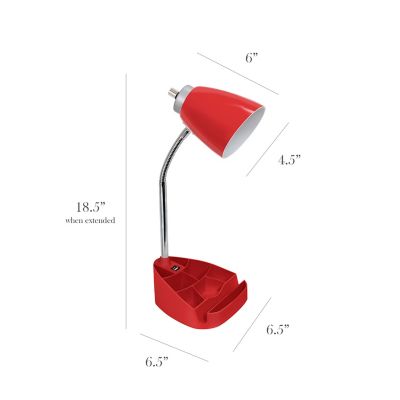 Image showing  Gooseneck Organizer Desk Lamp with Holder and USB Port, Red