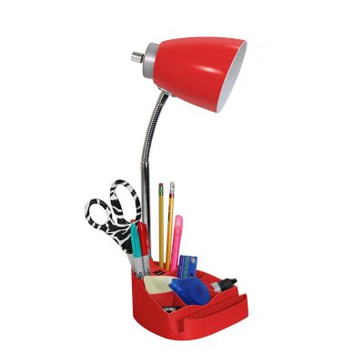 Image showing  Gooseneck Organizer Desk Lamp with Holder and USB Port, Red