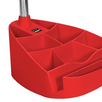 Image showing  Gooseneck Organizer Desk Lamp with Holder and USB Port, Red