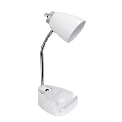 Limelights Gooseneck Organizer Desk Lamp With Holder And Usb Port, White