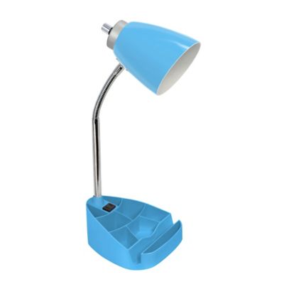 Limelights Gooseneck Organizer Desk Lamp With Holder And Charging Outlet, Blue
