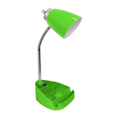 LimeLights Gooseneck Organizer Desk Lamp with Holder and Charging Outlet, Green