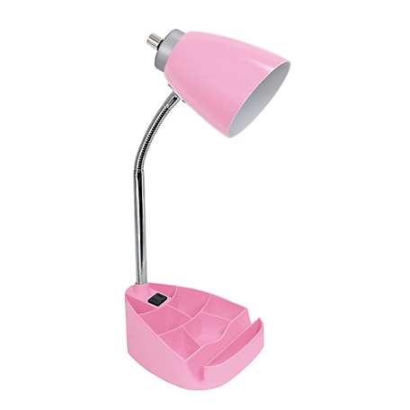 LimeLights Gooseneck Organizer Desk Lamp with Holder and Charging Outlet, Pink