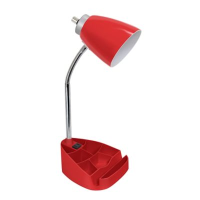 Limelights Gooseneck Organizer Desk Lamp With Holder And Charging Outlet, Red
