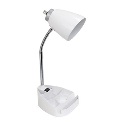 LimeLights Gooseneck Organizer Desk Lamp with Holder and Charging Outlet, White