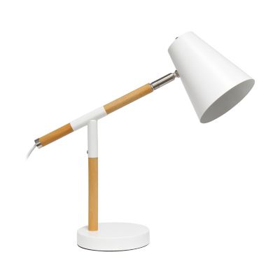Simple Designs Wooden Pivot Desk Lamp, White