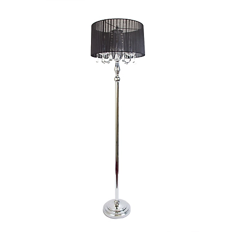 Elegant Designs 61.5 in. Trendy Romantic Sheer Shade Floor Lamp with Hanging Crystals, Black