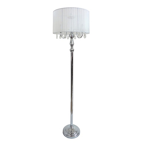 Elegant Designs 61.5 in. Trendy Romantic Sheer Shade Floor Lamp with Hanging Crystals, White