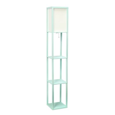 Simple Designs 62.75 in. Floor Lamp Etagere Organizer Storage Shelf with Linen Shade, Aqua