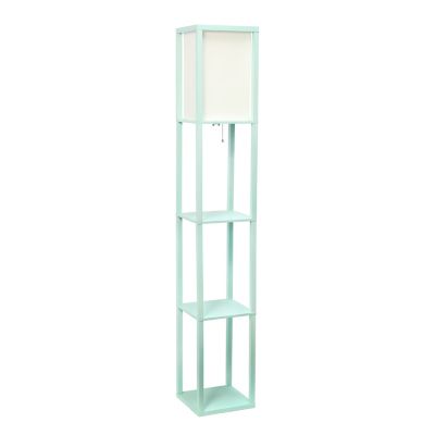 Image showing  62.75 in. Floor Lamp Etagere Organizer Storage Shelf with Linen Shade, Aqua