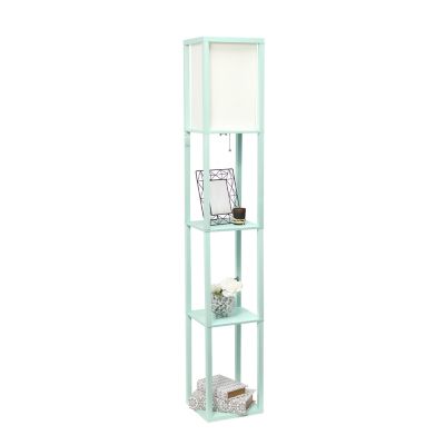 Image showing  62.75 in. Floor Lamp Etagere Organizer Storage Shelf with Linen Shade, Aqua