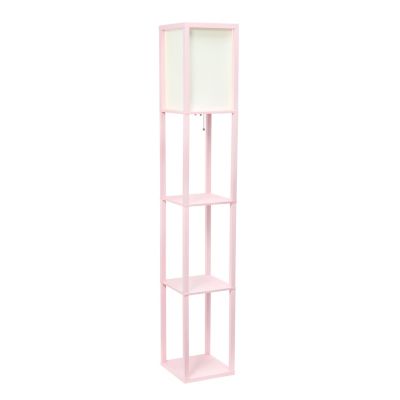 Simple Designs 62.75 In. Floor Lamp Etagere Organizer Storage Shelf With Linen Shade, Light Pink