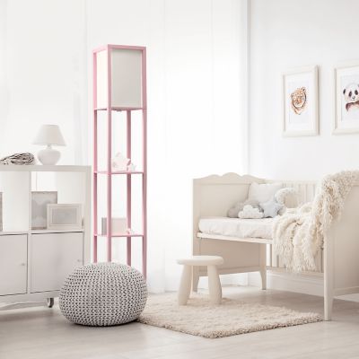 Simple Designs 62.75 In. Floor Lamp Etagere Organizer Storage Shelf With Linen Shade, Light Pink