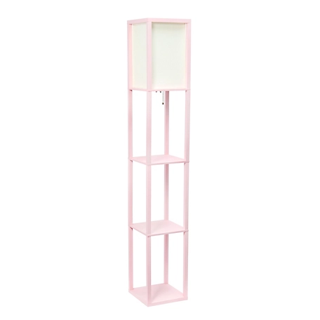 Simple Designs 62.75 in. Floor Lamp Etagere Organizer Storage Shelf with Linen Shade, Light Pink