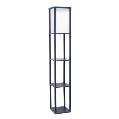 Simple Designs 62.75 in. Floor Lamp Etagere Organizer Storage Shelf with Linen Shade, Navy