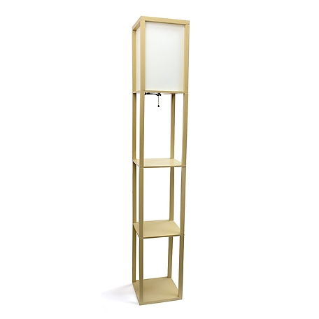 Simple Designs 62.75 in. Floor Lamp Etagere Organizer Storage Shelf with Linen Shade, Tan