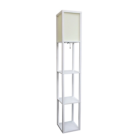 Simple Designs 62.75 in. Floor Lamp Etagere Organizer Storage Shelf with Linen Shade, White