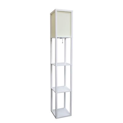 Image showing  62.75 in. Floor Lamp Etagere Organizer Storage Shelf with Linen Shade, White