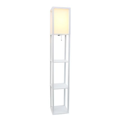 Image showing  62.75 in. Floor Lamp Etagere Organizer Storage Shelf with Linen Shade, White