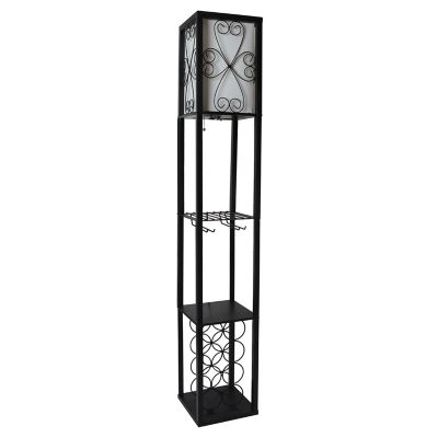 Image showing  62.75 in. Floor Lamp Etagere Organizer Storage Shelf and Wine Rack with Linen Shade