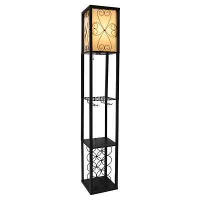 Image showing  62.75 in. Floor Lamp Etagere Organizer Storage Shelf and Wine Rack with Linen Shade