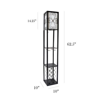 Image showing  62.75 in. Floor Lamp Etagere Organizer Storage Shelf and Wine Rack with Linen Shade