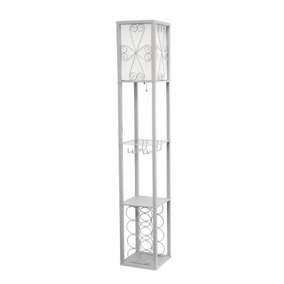 Image showing  Floor Lamp Etagere Organizer with Storage Shelf and Wine Rack, 62.75 in., Linen Shade, Gray
