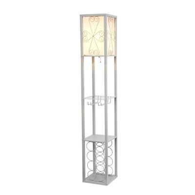 Image showing  Floor Lamp Etagere Organizer with Storage Shelf and Wine Rack, 62.75 in., Linen Shade, Gray