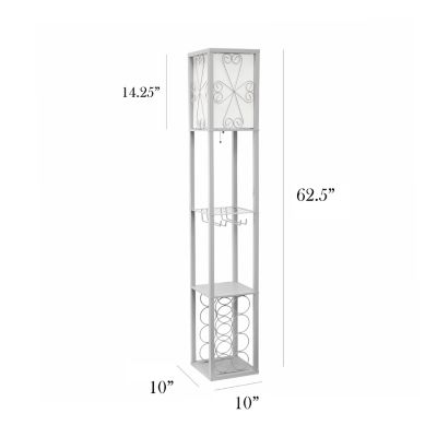 Image showing  Floor Lamp Etagere Organizer with Storage Shelf and Wine Rack, 62.75 in., Linen Shade, Gray