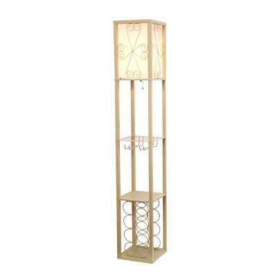 Image showing  Floor Lamp Etagere Organizer with Storage Shelf and Wine Rack, 62.75 in., Linen Shade, Tan