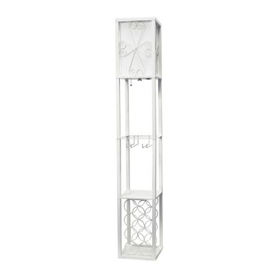 Image showing  Floor Lamp Etagere Organizer with Storage Shelf and Wine Rack, 62.75 in., Linen Shade, White