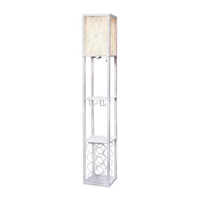 Image showing  Floor Lamp Etagere Organizer with Storage Shelf and Wine Rack, 62.75 in., Linen Shade, White