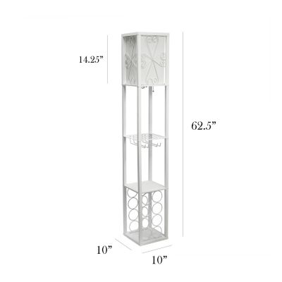 Image showing  Floor Lamp Etagere Organizer with Storage Shelf and Wine Rack, 62.75 in., Linen Shade, White