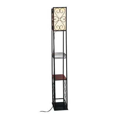 Image showing  63 in. Etagere Organizer Wood Accented Wine Rack Floor Lamp, Black