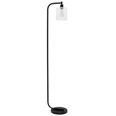 Simple Designs 63 in. H Antique Style Industrial Iron Lantern Floor Lamp with Glass Shade, Black
