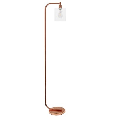 Simple Designs 63 in. Antique Style Industrial Iron Lantern Floor Lamp with Glass Shade, Rose Gold
