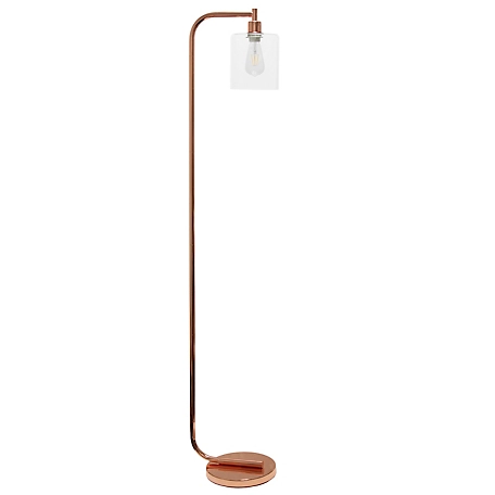 Simple Designs 63 in. Antique Style Industrial Iron Lantern Floor Lamp with Glass Shade, Rose Gold
