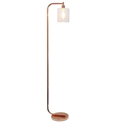 Image showing  63 in. Antique Style Industrial Iron Lantern Floor Lamp with Glass Shade, Rose Gold