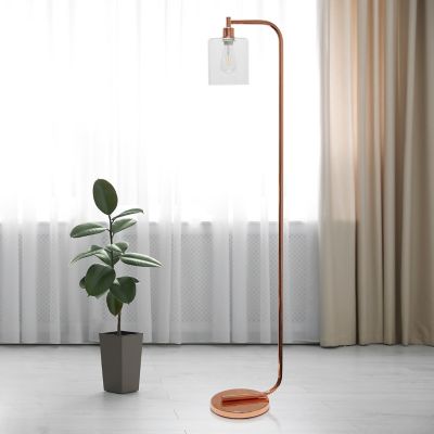 Image showing  63 in. Antique Style Industrial Iron Lantern Floor Lamp with Glass Shade, Rose Gold