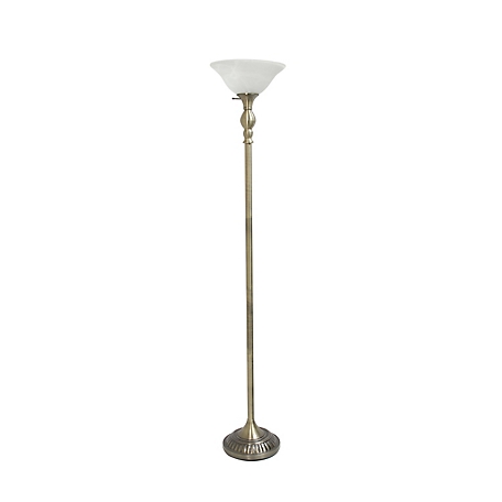 Elegant Designs 71 in. Torchiere Floor Lamp with Marbleized Glass Shade, Antique Brass