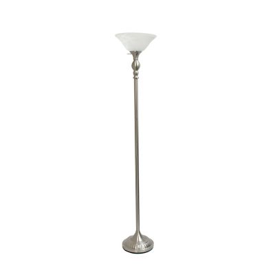 Elegant Designs 71 In. 1-Light Torchiere Floor Lamp With Marbleized Glass Shade, Brushed Nickel