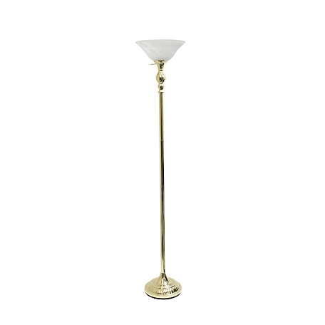 Elegant Designs 71 in. 1-Light Torchiere Floor Lamp with Marbleized Glass Shade, Gold